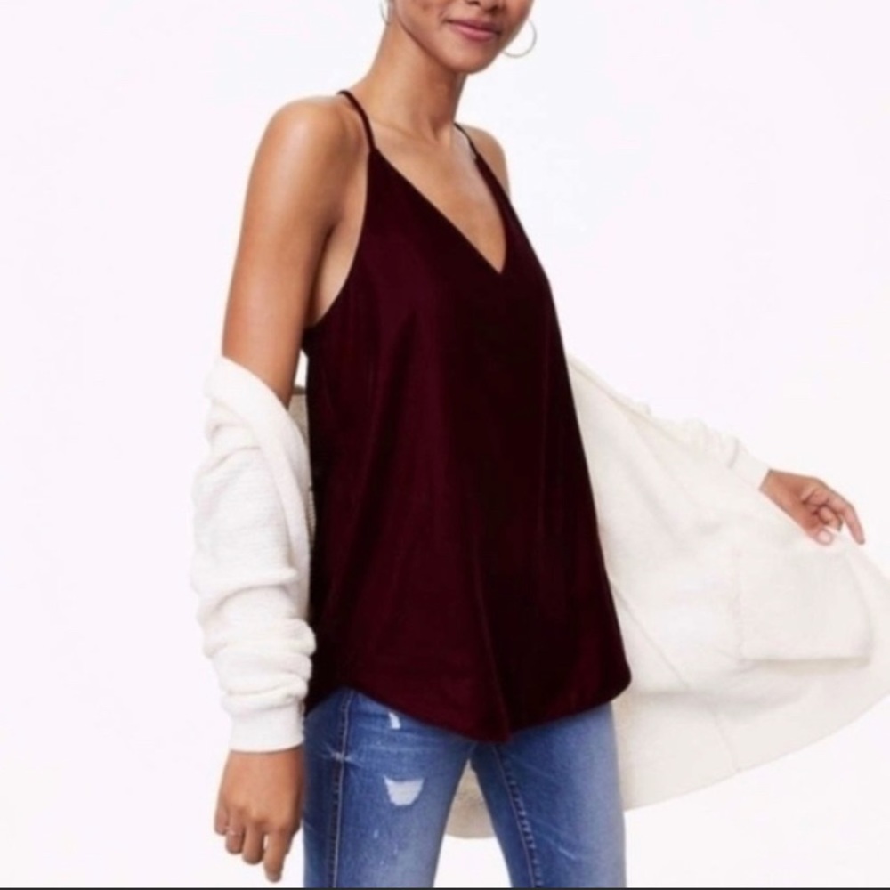 LOFT VELVET STRAPPY CAMI MAROON XS